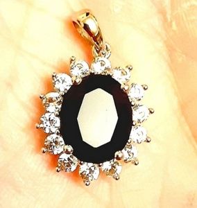 GENUINE BLACK ONYX & WHITE SAPPHIRE NECKLACE PENDANT